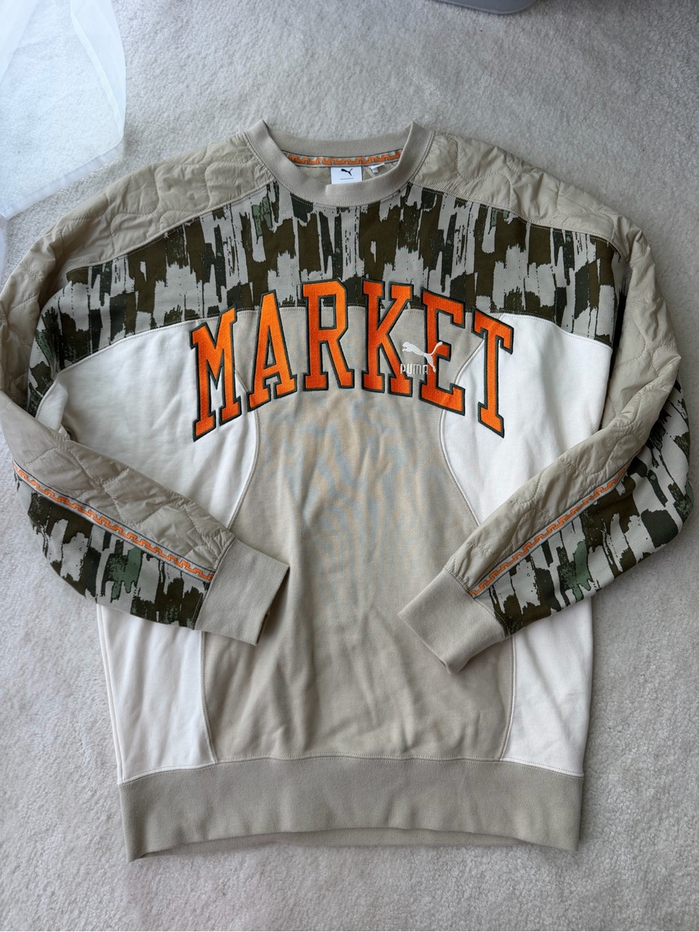 Puma x Market Relaxed Graphic Crewneck Sweater - Beige/Olive/Orange